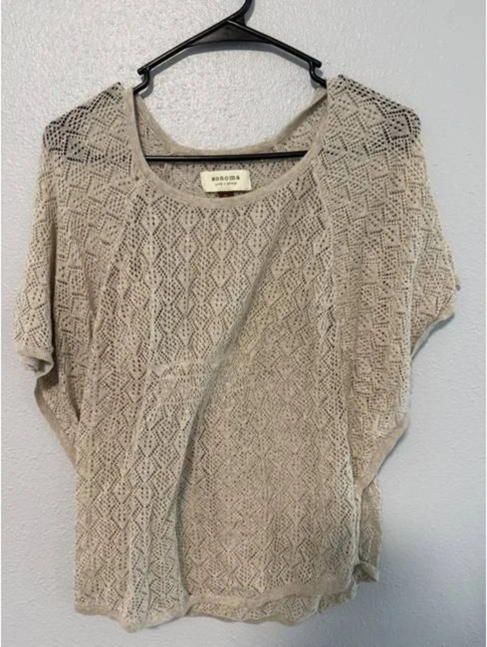 #6146 Sonoma Beige Open Knit Short Sleeve Sweater Medium